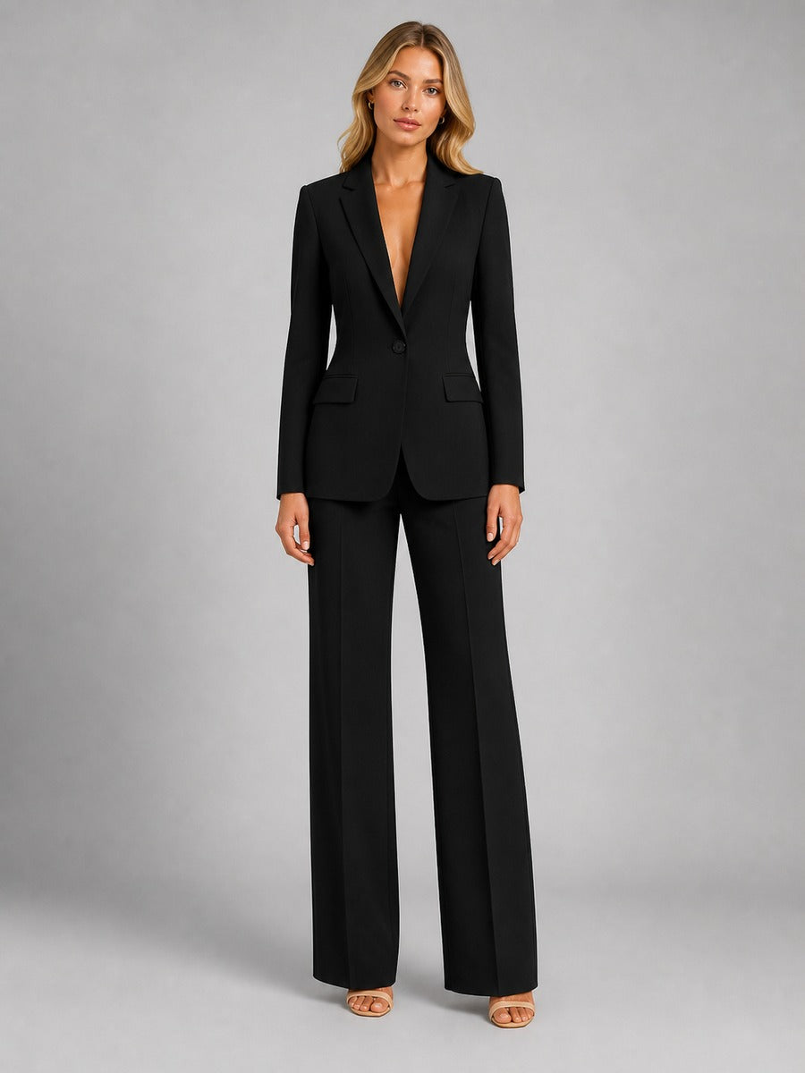 Agostina, completo blazer sartoriale e pantaloni a palazzo, nero