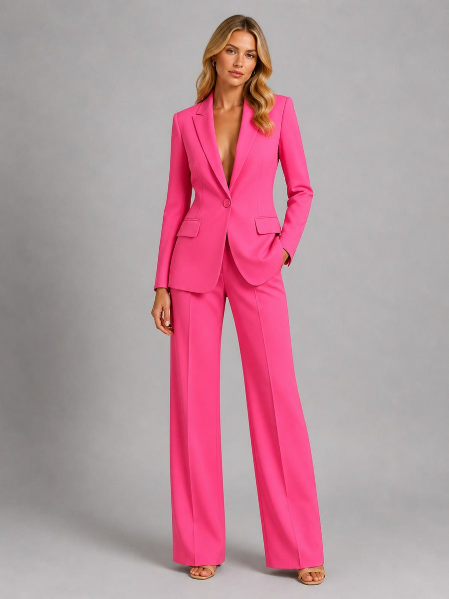 Agostina, completo blazer sartoriale e pantaloni a palazzo, rosa