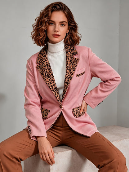 Clelia | Blazer in Velluto Rosa con Dettagli Leopardati