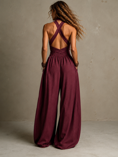 Bianca — Tuta Pantalone Ampio Scollo Incrociato