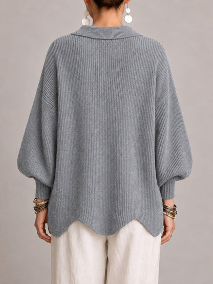 Cardigan Rosanna grigio a coste con orlo smerlato, vista posteriore