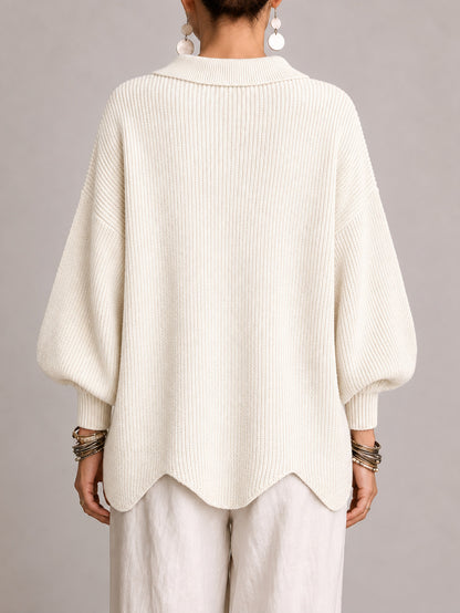 Cardigan Gemma avorio a coste con orlo smerlato, vista posteriore