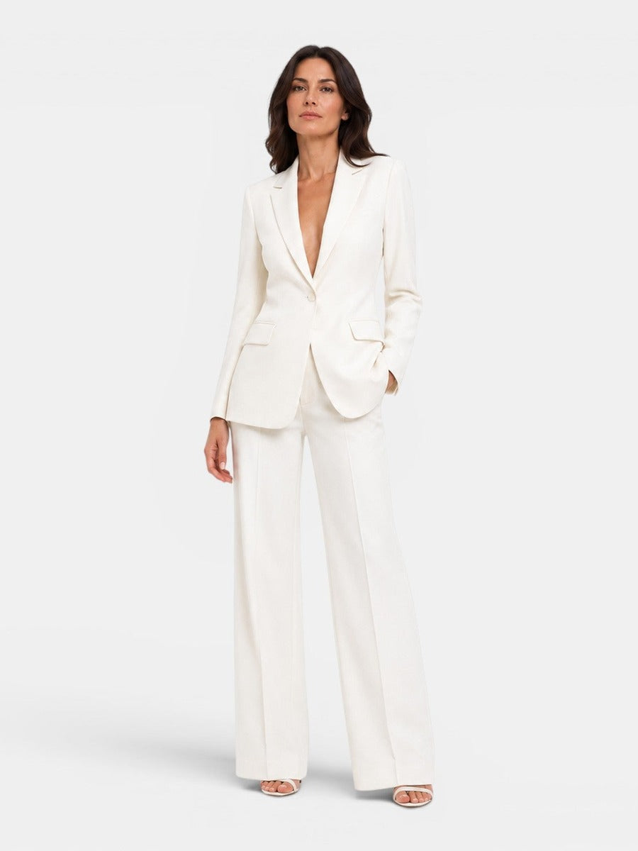 Clorinda, completo blazer e pantaloni larghi, bianco