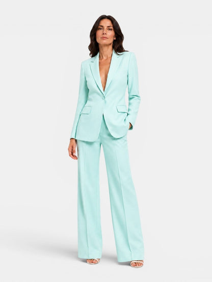 Clorinda, completo blazer e pantaloni larghi, turchese
