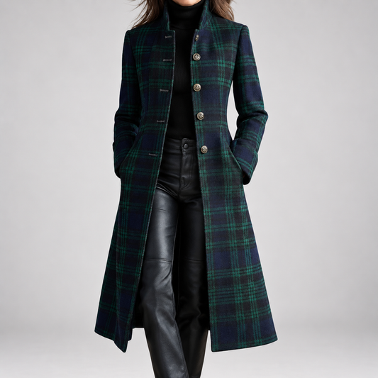 Rebecca | Cappotto Midi a Quadri con Collo Alto