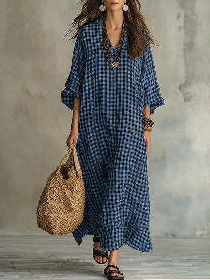 Cristina, abito maxi oversize a quadretti, Blu