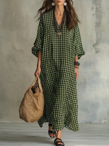 Cristina, abito maxi oversize a quadretti, Verde
