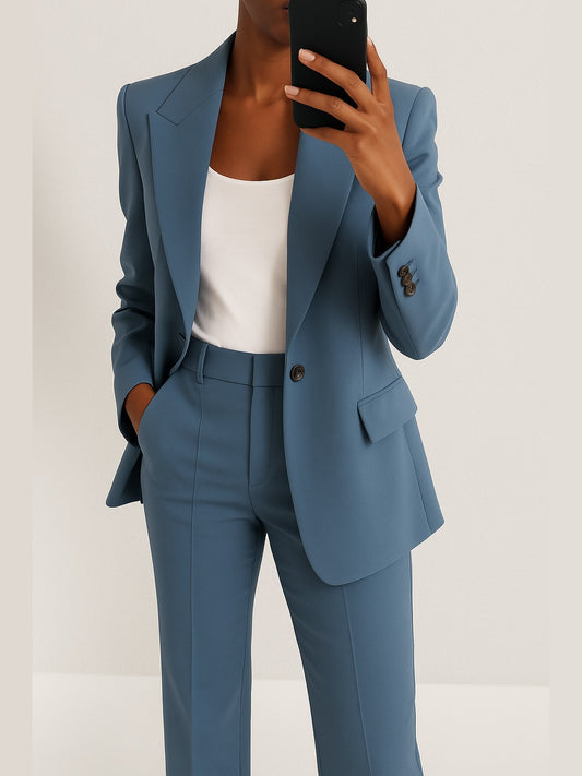 Dionisia, completo blazer e pantaloni dritti, blu