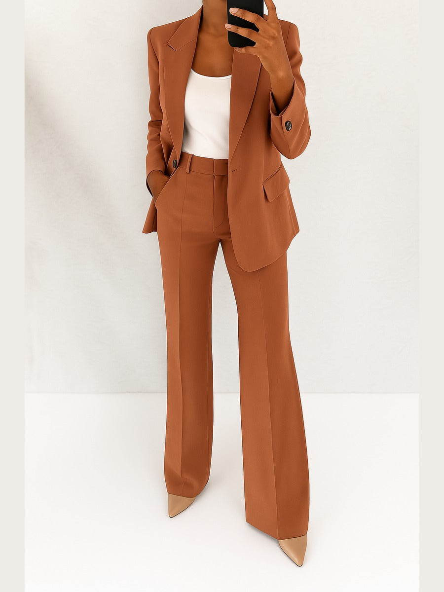 Dionisia, completo blazer e pantaloni dritti, marrone