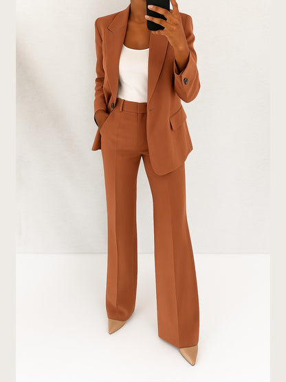 Dionisia, completo blazer e pantaloni dritti, marrone