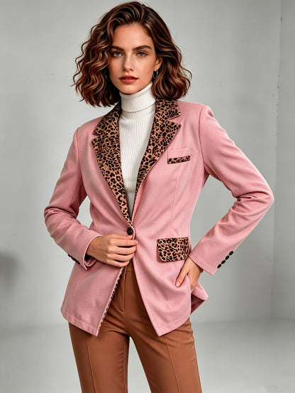 Clelia | Blazer in Velluto Rosa con Dettagli Leopardati