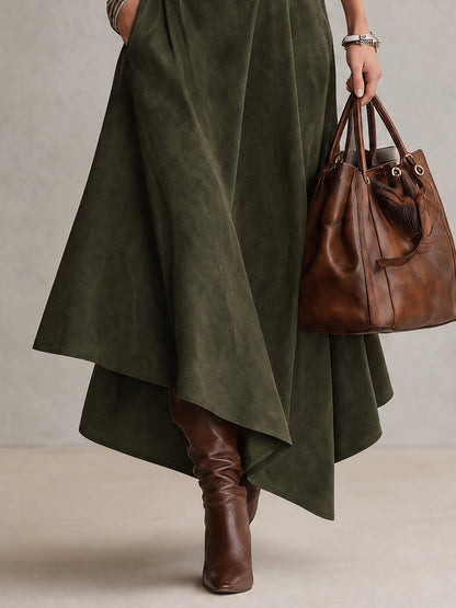 Adelisa | Completo Dolcevita e Gonna Asimmetrica, Verde Oliva