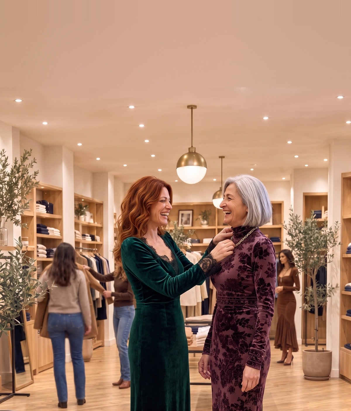 Valentina e una cliente ridono in boutique, Il Fascino Discreto