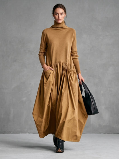 Ernestina — abito maxi oversize color cammello, vista frontale