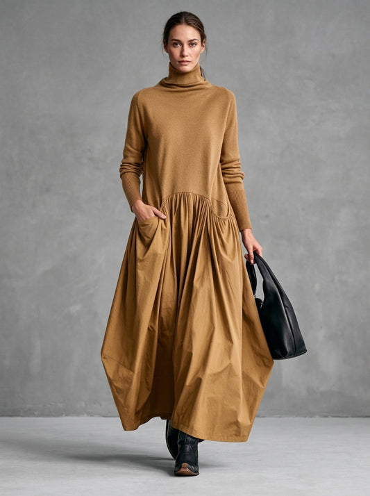 Ernestina — abito maxi oversize color cammello, vista frontale