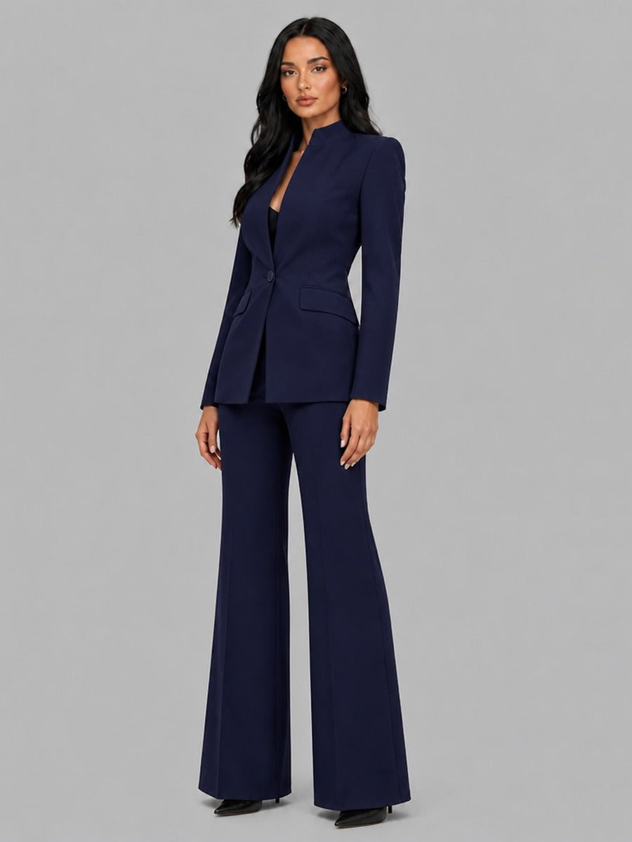 Faustina, completo due pezzi con blazer a listino e pantaloni a zampa, blu navy