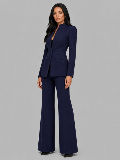 Faustina, completo due pezzi con blazer a listino e pantaloni a zampa, blu navy