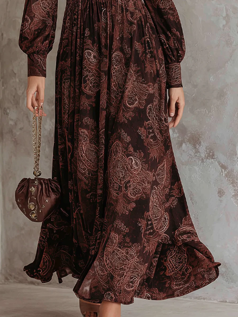 Armida | Abito Midi Paisley con Zip allo Scollo, Bordeaux