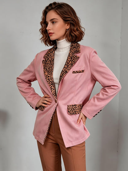 Clelia | Blazer in Velluto Rosa con Dettagli Leopardati