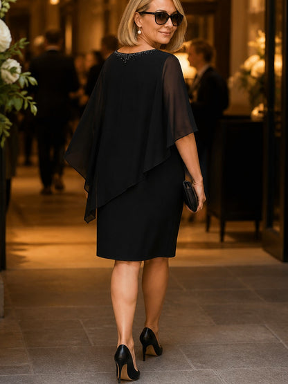 Gelsomina, abito con mantella in chiffon, nero, vista da dietro