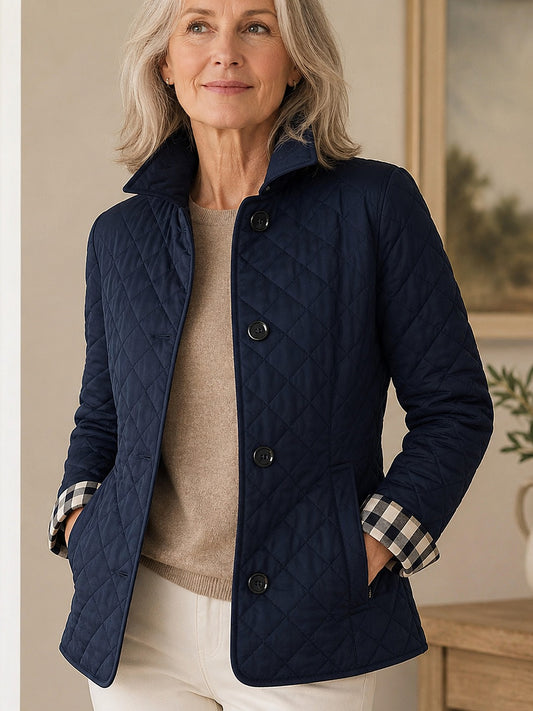 Paolina, giacca trapuntata a rombi blu navy — davanti