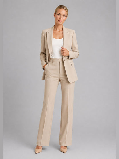 Gilberta, completo blazer e pantaloni a vita alta, beige