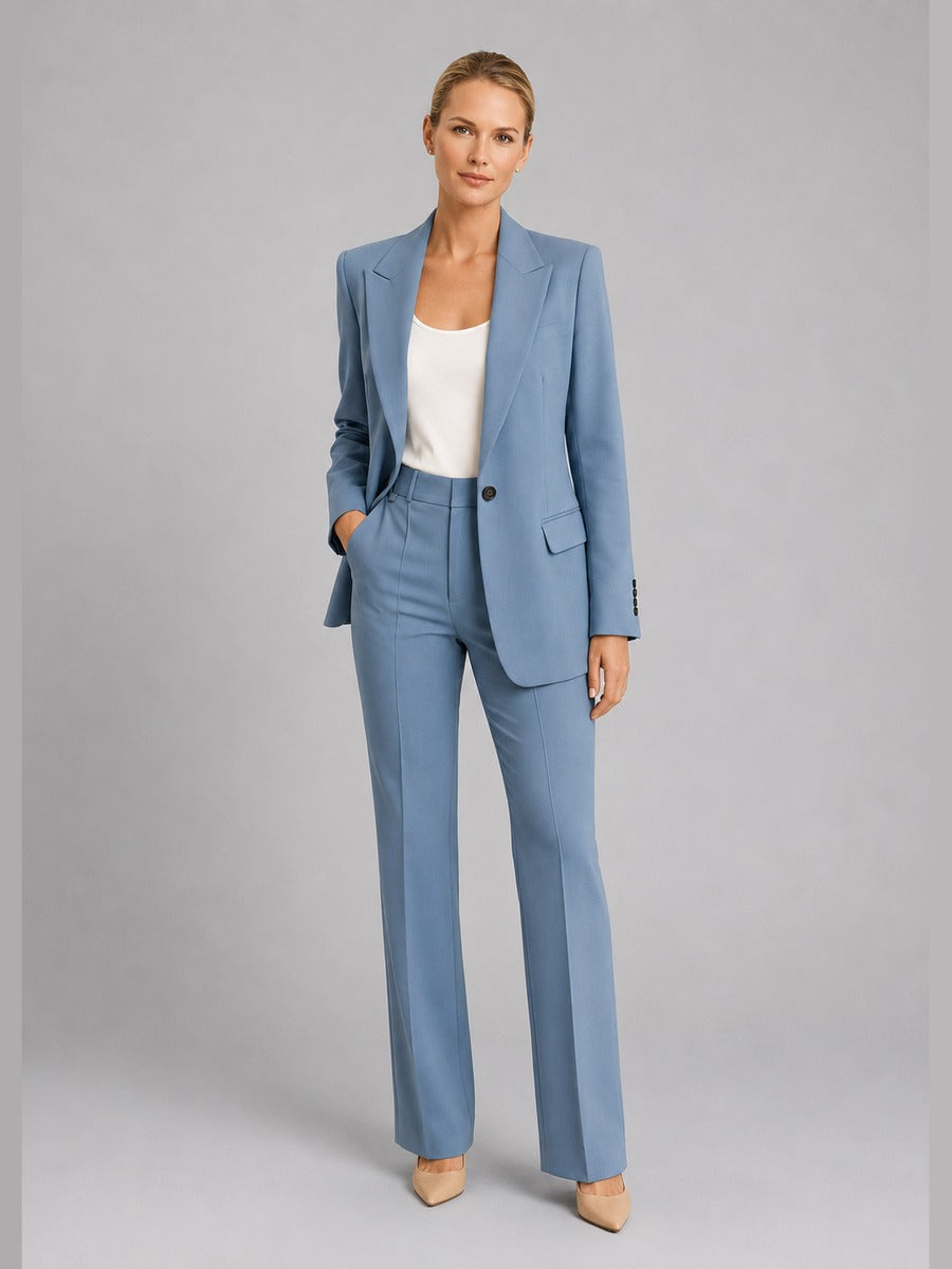 Gilberta, completo blazer e pantaloni a vita alta, blu