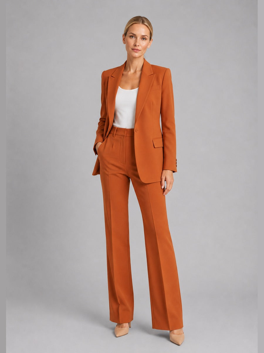 Gilberta, completo blazer e pantaloni a vita alta, marrone