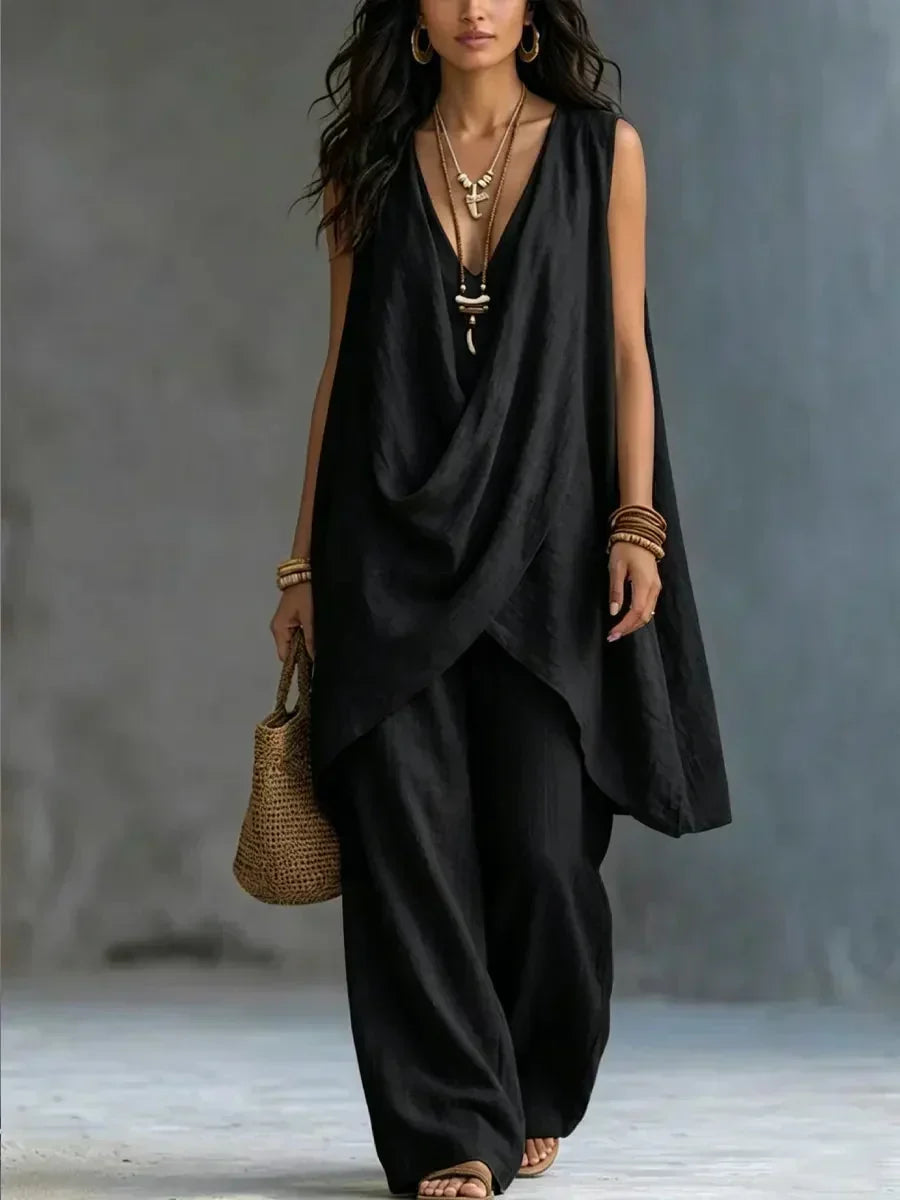 Gioia | Completo con Top Drappeggiato e Pantalone Ampio