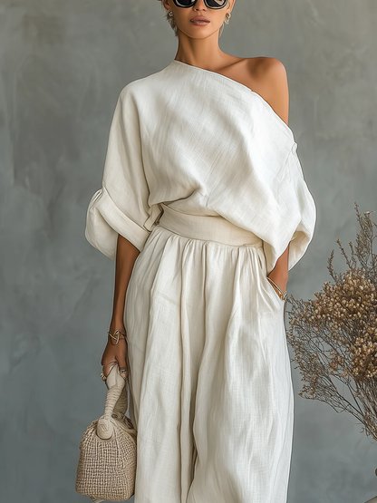 Margherita | Completo Top Monospalla e Pantaloni, Crema