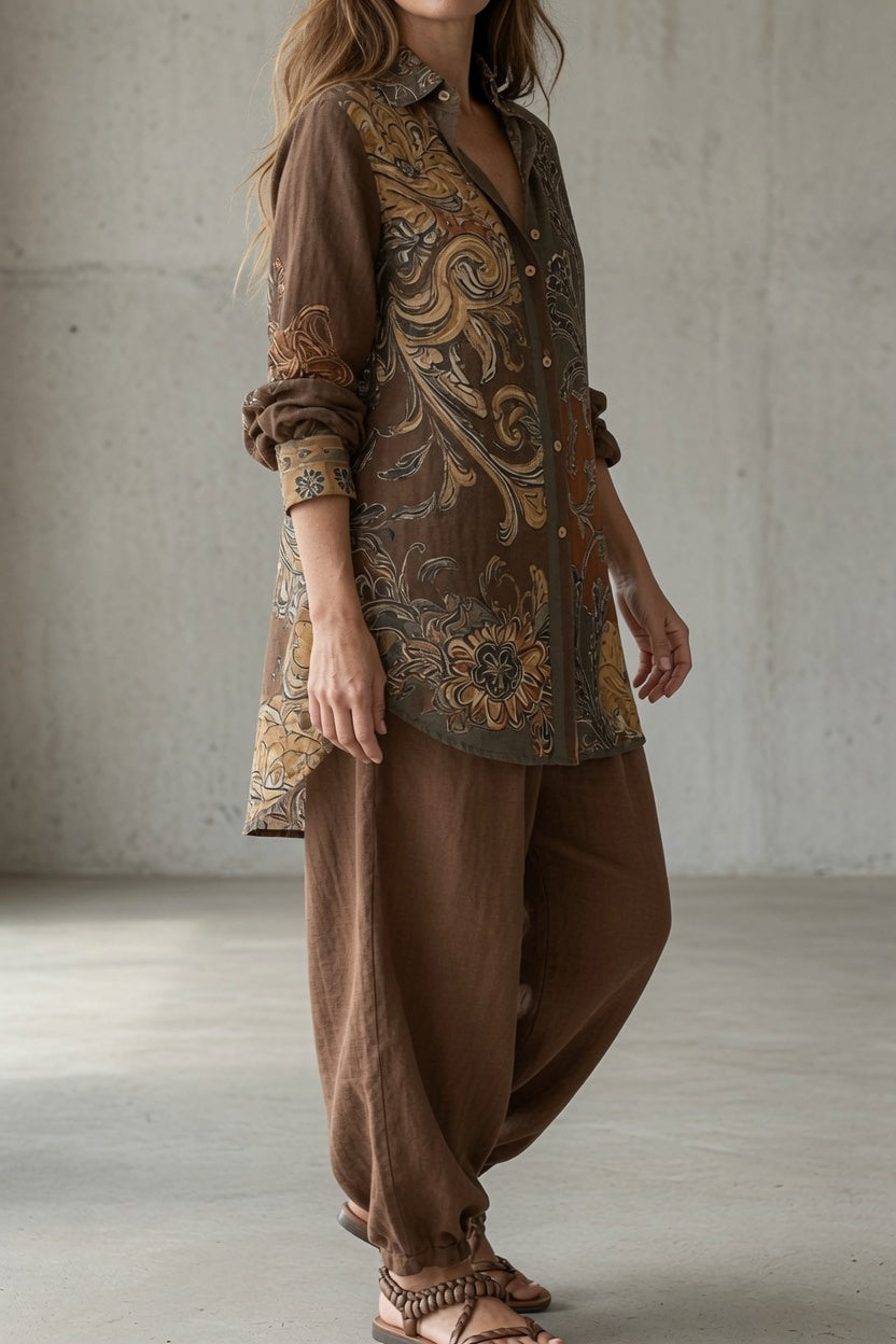 Nadia | Completo Camicia Stampata con Pantalone Ampio