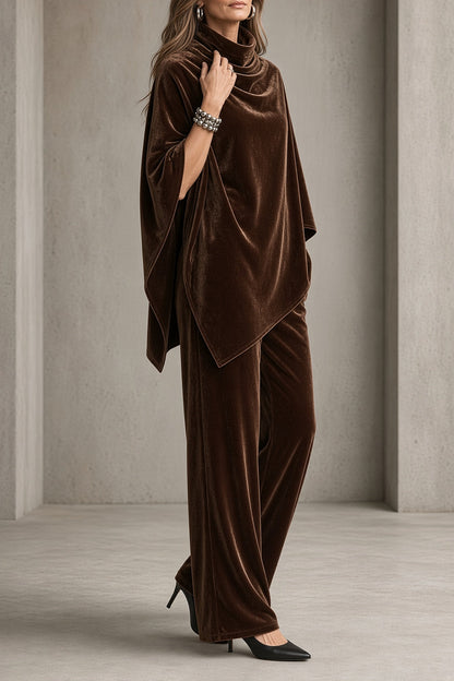 Marta | Completo in Velluto con Poncho e Pantaloni Ampi