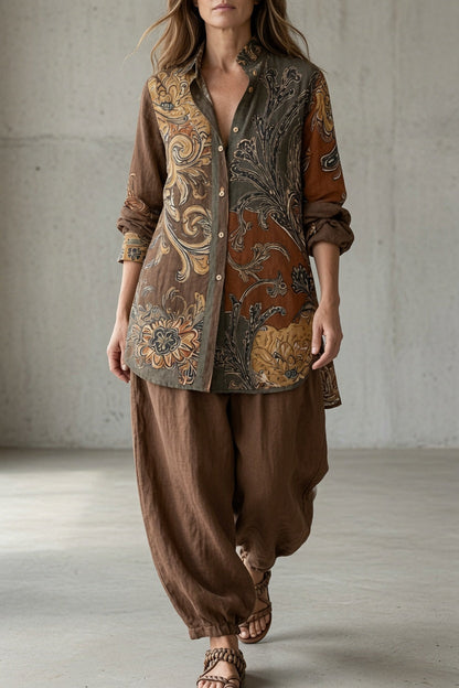 Nadia | Completo Camicia Stampata con Pantalone Ampio