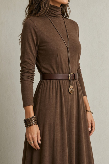 Novella | Abito Maxi con Orlo in Pizzo Blu, Marrone