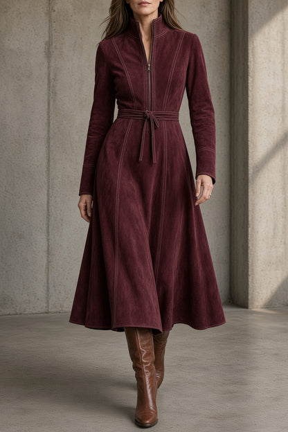 Ornella | Abito Midi con Collo Alto, Zip e Cintura
