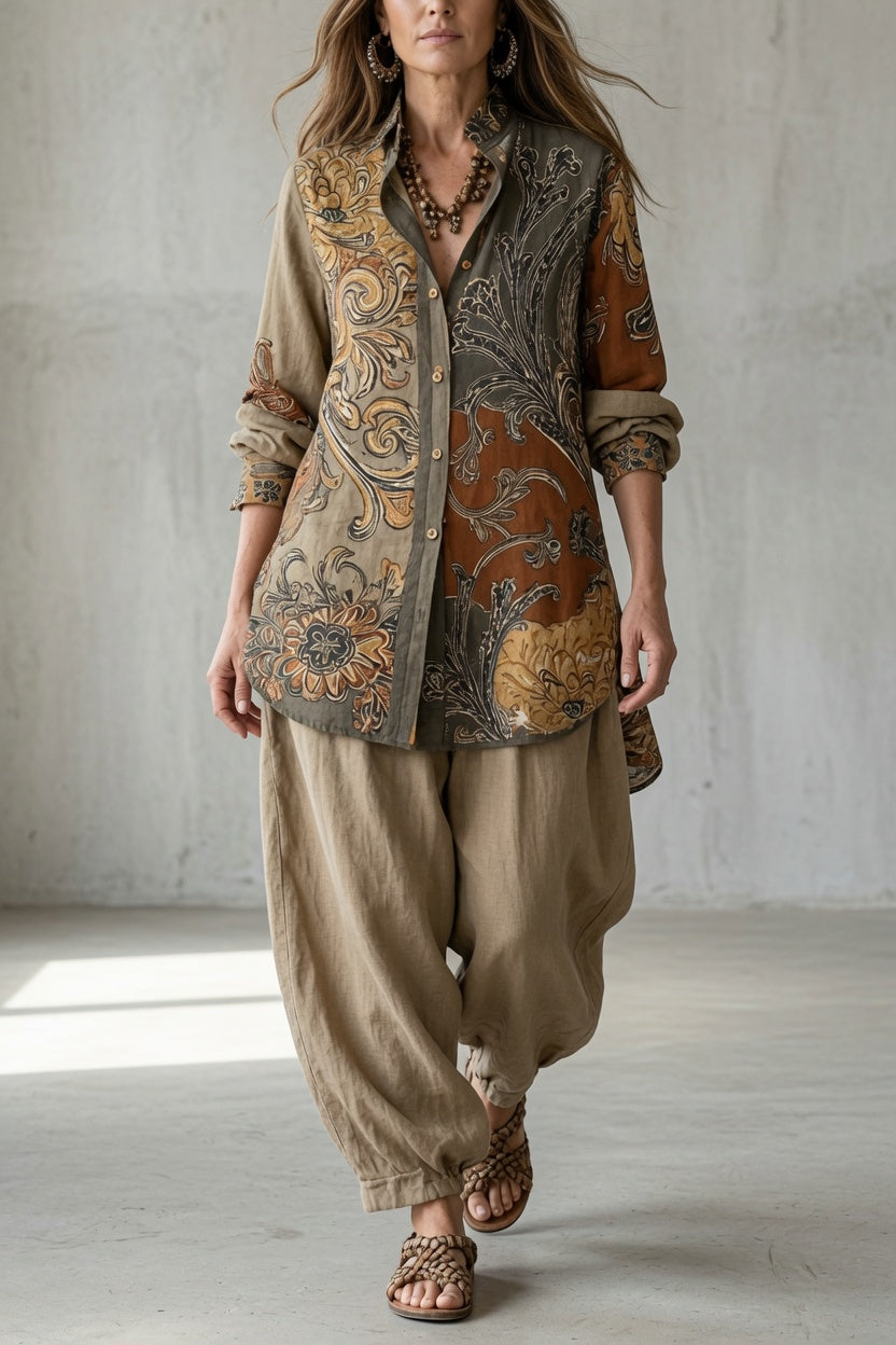 Nadia | Completo Camicia Stampata con Pantalone Ampio