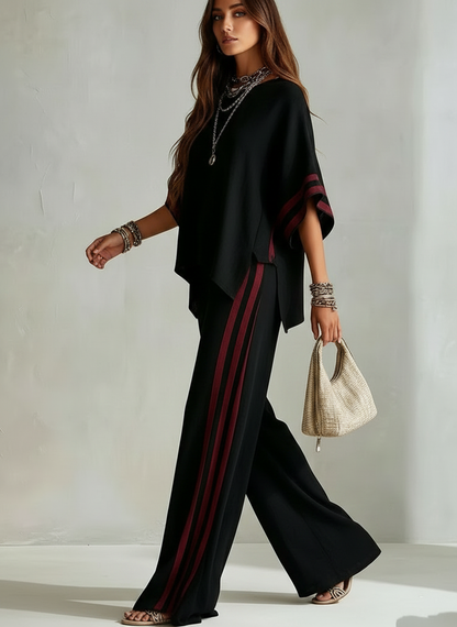 Teresa completo boho righe color-block nero