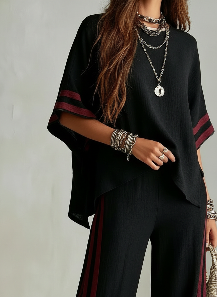 Teresa completo boho righe color-block nero