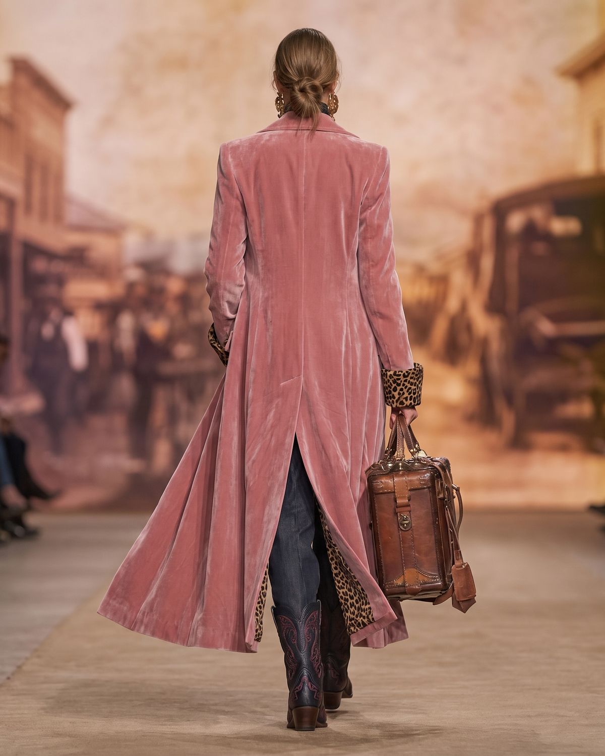 Maddalena | Cappotto Lungo con Revers e Dettagli Leopardati