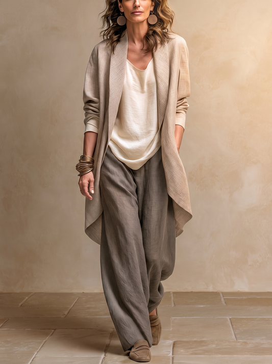 Costanza | Completo Tre Pezzi con Pantalone Palazzo, Beige