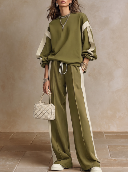 Romina | Completo Felpa e Pantalone con Banda Laterale, Verde Oliva