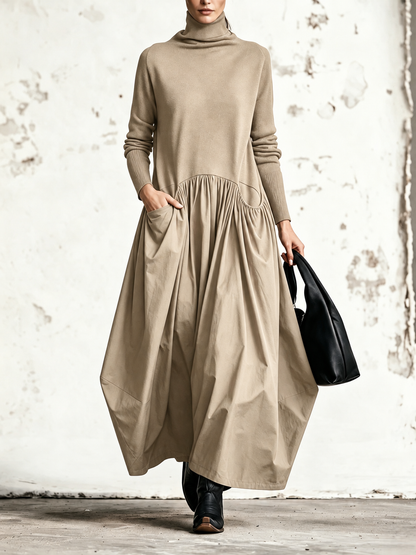 Ilaria | Abito Maxi Oversize a Collo Alto con Tasche