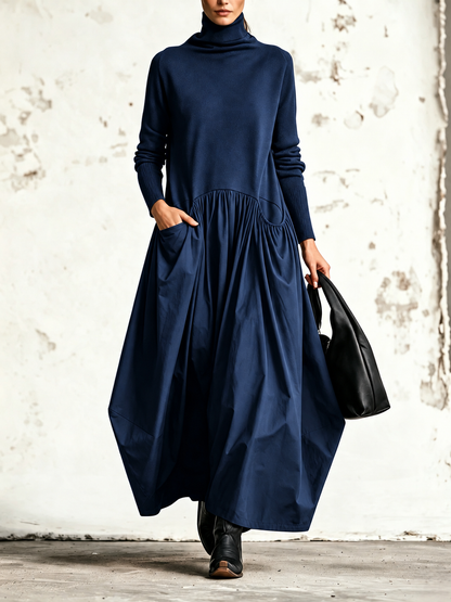 Ilaria | Abito Maxi Oversize a Collo Alto con Tasche