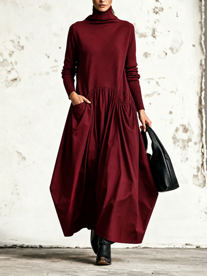 Ilaria | Abito Maxi Oversize a Collo Alto con Tasche