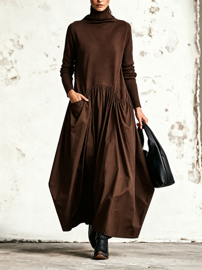 Ilaria | Abito Maxi Oversize a Collo Alto con Tasche