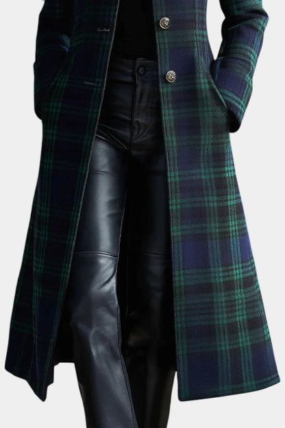 Rebecca | Cappotto Midi a Quadri con Collo Alto