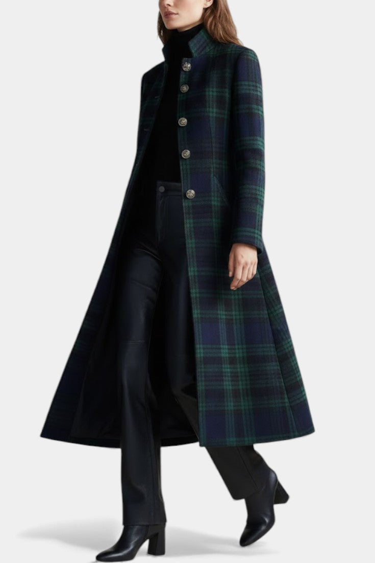 Rebecca | Cappotto Midi a Quadri con Collo Alto