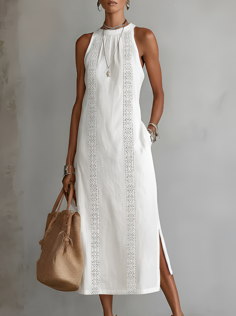 Jimena | Abito Midi in Cotone con Colletto Ricamato