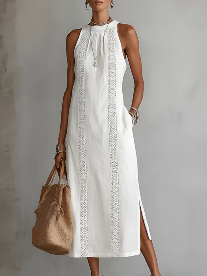 Jimena | Abito Midi in Cotone con Colletto Ricamato