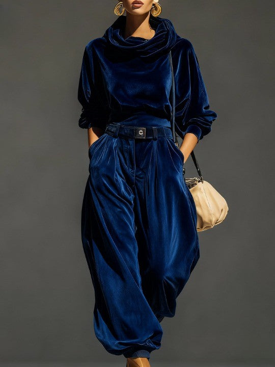 Dalmazia | completo in velluto con cappuccio e pantalone ampio, Blu Royal
